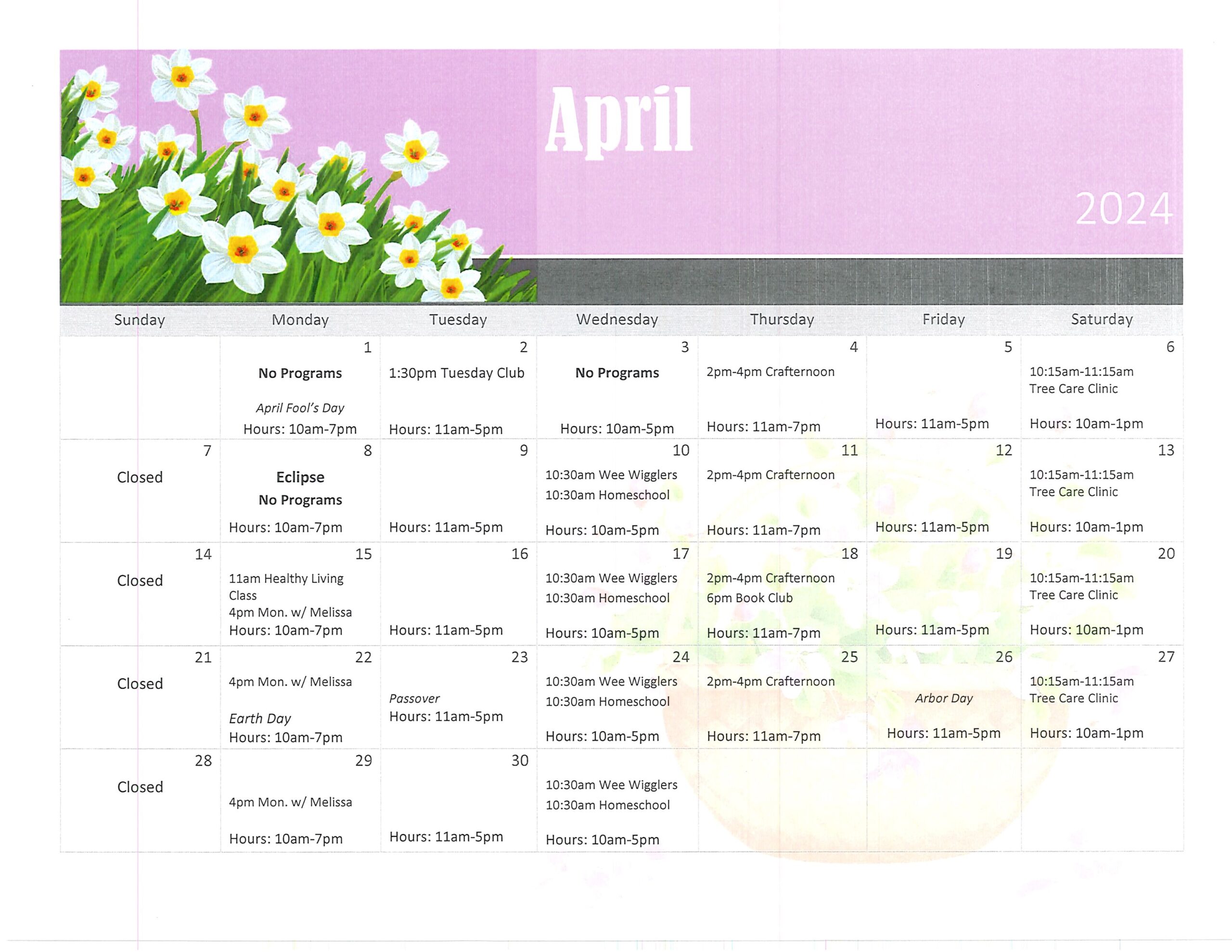April Calendar and Newsletter